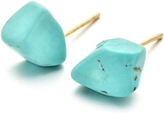 Boho Turquoise Stud Earrings Blue Raw Gemstone Earrings for Women Boho Western Turquoise Jewelry Hypoallergenic Earrings Sensitive Ears