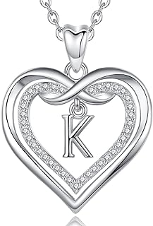 Vito 925 Sterling Silver Initial Necklace for Women, Cubic Zirconia Double Heart Letter Pendant, Dainty Captian Alphabet A-Z Neckless Jewelry Mother's Day Gift for Mom Wife Daughter, 18"