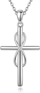 Sterling Silver Infinity Cross Pendant Necklace with Crisscross Chain for Women and Girls - Simple, Elegant Faith Symbol