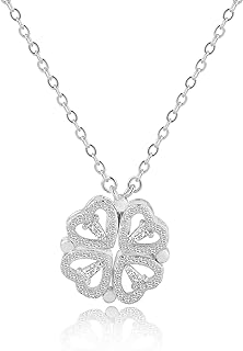 Women's Convertible 2-in-1 Four Leaf Clover and Heart Crystal Pendant Necklace with Durable Stainless Steel Box Chain and Secure Lobster Clasp