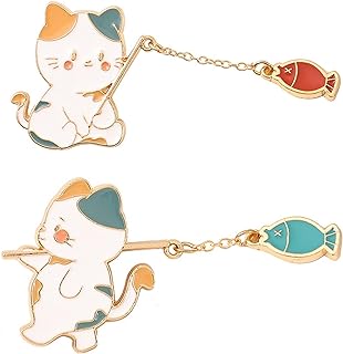 Whimsical Enamel Cat Fishing Brooch Pins Set, Quality Alloy with Enamel Finish, Creative Cartoon Design for Kids and Adults, Ideal for Jackets, Backpacks, Hats - Expressive Style Statement