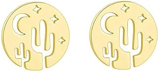 Gold Cactus Stud Earrings - Small Earrings Stainless Steel Plant Cactus Stud Earrings for Women Girls Jewelry