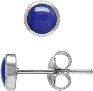 Silvershake 4MM Petite Round Shape Cabochon Gemstones White Gold Plated or Yellow Gold Plated 925 Sterling Silver Stud Post Birthstone Earrings Jewelry for Women or Teens Second or third Hole Piercing