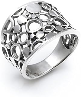 Silverly 16 mm Filigree Circle Sterling Silver Rings for Women 925 - Women's Chunky Rings - Geometric Solid Silver Jewelry for Women - Wide Band Thumb Ring
