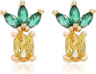 JANEIN 14K Gold Plated Fruit Pineapple Strawberry Stud Earrings, Jewelry Gifts for Women Teens Girls