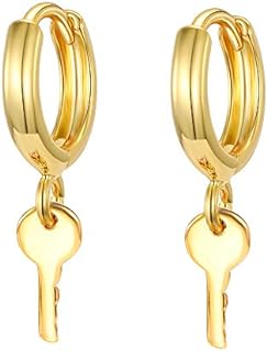 XYJZXY Gold Huggie Small Hoop Earrings with Charm Personalized Snake/Evil Eye/Star/Cross/Lock/Key 18k Gold Plated Crystal Drop Dangle Earrings for Women