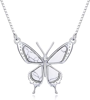 Women's Sterling Silver Turquoise Butterfly Necklace, Rolo Chain Pendant Jewelry - Ideal Mother's Day Gift for Mom, Wife, or Girlfriend