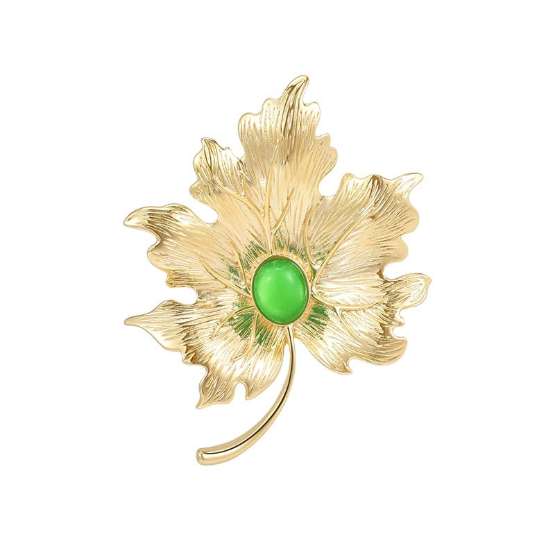 Leaf-Shaped Green Brooch with Pin Clasp and Rhinestones & Pearls, Elegant Copper Brooch for Women and Girls, Ideal Gift for Mom or Wife