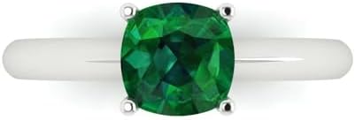 Clara Pucci 1.50 ct Cushion Cut Emerald Engagement Ring in 14k White Gold - Classy Solitaire Design with Striking Simulated Green Emerald - Size 3.5, 2.5-inch Width - Durable Metal and Gemstone Composition