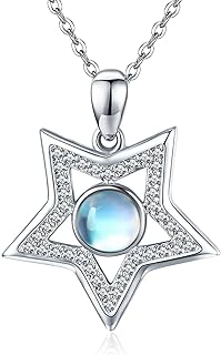 Star Pendant Necklace for Women 925 Sterling Silver Pentagram Moonstone Necklace Star Jewelry Gifts for Girls Girlfriend Mom