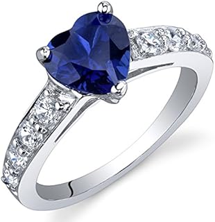PEORA Created Blue Sapphire Heart Promise Ring for Women 925 Sterling Silver, 1.75 Carats Heart Shape 7mm, Comfort Fit, Sizes 5 to 9