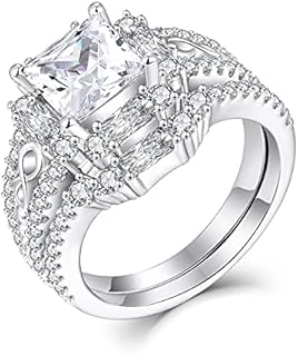 JO WISDOM Couple Rings,925 Sterling Silver Infinity Engagement Bridal Ring Set Rings for Women with 8mm 1.25ct Square Cut 5A Cubic Zirconia