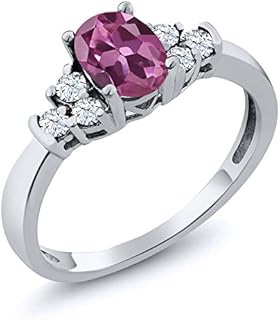 Gem Stone King 925 Sterling Silver Pink Tourmaline and White Topaz Engagement Ring For Women (0.74 Cttw, Gemstone Birthstone, Available In Size 5, 6, 7, 8, 9)