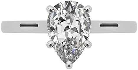 HNB Gems 2 CT Pear Colorless Moissanite Engagement Ring for Women/Her, Wedding Bridal Ring Sterling Silver Solid Gold Diamond Solitaire 4-Prong Set Ring