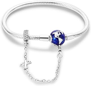 Snake Chain Star Trek Charm Bracelet, Sterling Silver with Cubic Zirconia, Ideal for Women, Moon & Star Design-6.70in by Hapour