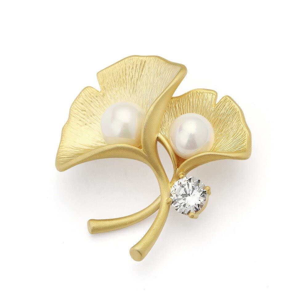 Vintage Gold Leaf Brooch with Pin Clasp, Autumn Inspired Design for Women, Copper Metal, Adorned with Pearls and Zircon, Ideal Gift for Wife or Mom