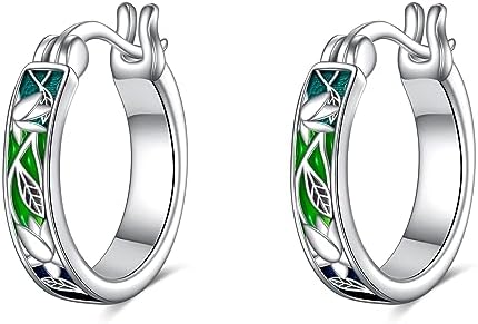 Valentine's Day Sterling Silver Cubic Zirconia Moon Hoop Earrings with Lever Back for Women, Floral Design