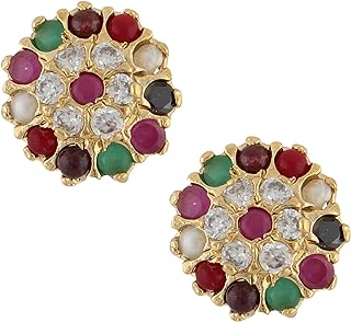 Efulgenz Traditional CZ Stud Earrings with Push Back for Women, Indian Bollywood Designer Copper Alloy Jewelry with Shimmering Cubic Zirconia Gem Design