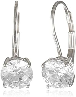 Leverback Platinum Plated Silver Earrings with Round Cut Cubic Zirconia Drop Design for Women