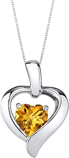 PEORA Sterling Silver Heart in Heart Solitaire Pendant Necklace for Women in Various Gemstones, Heart Shape 6mm, with 18 inch Italian Chain