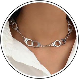 Edgy Punk Handcuff Choker Necklace with Cable Chain - Vintage Style Statement Jewelry for Women & Girls, Durable Zinc
