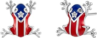 Puerto Rican Coqui Frog Stud Earrings Designed with Cubic Zirconia Gems and Secure 925 Sterling Silver Screw Back Posts
