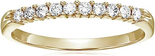 1/4 carat (ctw) Diamond Wedding Anniversary Band for Women, Round Diamond Engagement Ring 14K Yellow Gold 10 Stones Prong Set 0.25 cttw, Size 4.5-10