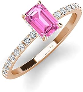 Emerald Cut Pink Sapphire Round Diamond 1 1/4 ctw Womens Hidden Halo Engagement Ring 14K Gold