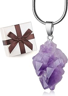 Collier Femme COAI en Acier Inoxydable avec Pendentif Améthyste Brute, 50cm, Symbolisant Sérénité et Équilibre. Cadeau Idéal Livré en Boîte avec Garantie de 90 Jours