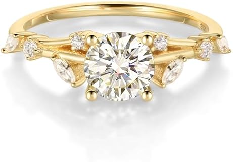 18K Gold Plated Silver Flower Engagement Ring with Moissanite for Women, Quince Branch Design - Perfect Promise or Wedding Ring