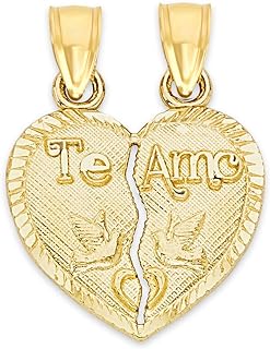 14k Real Solid Gold Te Amo Breakable Heart Pendant for Couples Necklace Fine Jewelry Gifts to Share for Her, Yellow