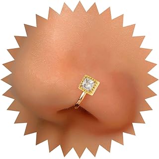 Boho Crystal Square Nose Ring Gold Cz Square Nose Cuff Crystal Septum Nose Rings U Shaped Clip On Nose Stud rhinestone Hoop Nose Piercing Jewelry for Women and Girls