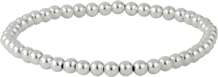 Silverly 4 mm Sterling Silver Bead Bracelet - 925 Solid Silver Bracelet for Women - Beaded Elastic String Stacker Bracelets for Teen Girls - Round Ball Adjustable Stretch Bracelet - Friend Gifts
