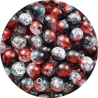 100pcs 12mm Acrylic Crackle Beads Round Crystal Acrylic Craft Beads with Hole for Home Decoration Vase Fillers DIY Craft Making Jewelry Making Bracelet Necklace Earrings(Black-Red)