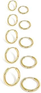 Small Gold Hoop Earrings Lightweight: Hinged Huggie Hoop Earrings for Lobe Cartilage Helix Tiny Hoops Earrings in Gold Plated Silver Black for Women Men Girls (Set of 1-5 Pairs)