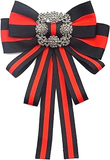 Luxury Rhinestone Bow Brooch with Locking Clasp, Elegant Fashion Accessory for Men and Women, Handcrafted Ribbon Design in Black and Red - Perfect for Parties & Special Occasions