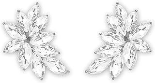 Silver Rhinestone Cluster Stud Earrings with Push Back for Women - Cute Wedding/ Prom Design