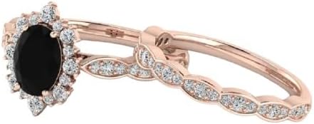 Halo 2.00 CT Black Stone Engagement Ring Set Black Onyx Engagement Ring Rose Gold Black Onyx Ring Set Rose Gold Wedding Bridal Promise Ring For Her