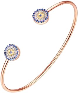 14K Gold Moissanite Evil Eye Cuff Bangle for Women,Unique Blue Sapphire Devil's Eye Open Bangle Bracelet,Fashion Jewelry Gift for Her