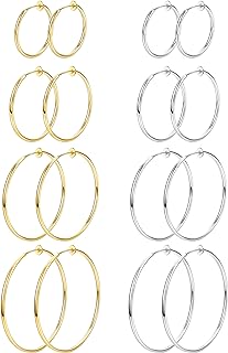 Magitaco 8 Pairs Clip On Hoop Earrings Stainless Steel Clip On Earrings for Women Fake Hoop Earrings Spring Hoop Earrings For Non-Pierced Ears