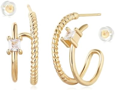 14K Gold-Plated Open C Hoop Earrings for Women by MYEARS, Adorned with AAAAA Cubic Zirconia – Hypoallergenic Brass Everyday Illusion Jewelry