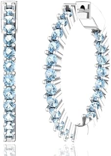 Hoop Earrings, Eternity Earrings with 40 Colored Gemstones, Birthstone Earrings for Women, 925 Sterling Silver Rhodium Plated Earrings with Push Back Closure, 1.18”