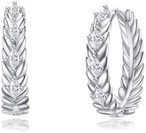14K Gold/White Plated Lightweight Wheat Circle Hoop Earrings for Women,Marquise Cubic Zirconia Earrings Hypoallergenic Everyday Jewelry