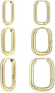 14K Gold Plated Square Hoop Earrings with 回锁 Back Finding for Women, Lightweight Brass Design