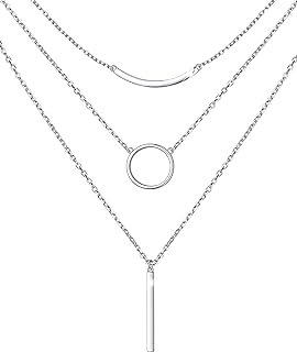 Boho Sterling Silver Dainty Bead Layered Long Lariat Choker Necklaces for Women