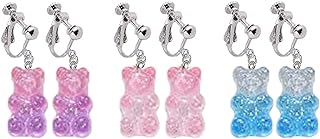 3 Pairs Gummy Bear Clip on Earrings Cute Candy Color Gummy Bear Earrings for Women Girls