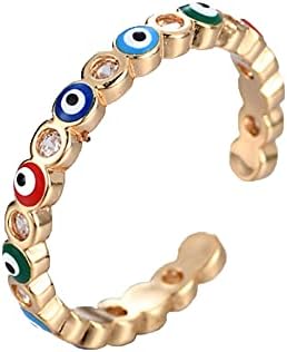Dainty Cubic Zirconia Colorful Turkish Evil Eye Beaded Band Rings for Women Girls Minimalist Stacking Finger Knuckle Open Size Expandable Fashion Protection Jewelry Wedding Promise Girlfriend for Her Daughter Friendship Birthday BFF Gifts