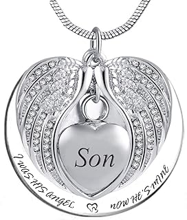 Angel Wing Urn Necklace for Ashes, Heart Cremation Memorial Keepsake Pendant Necklace Jewelry with Fill Kit and Gift Box