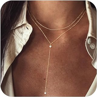 Napier Gold Bead Necklace with Link Chain and Cubic Zirconia for Women, Y-Shape Modern Design