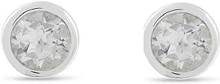 Boma Jewelry Sterling Silver White Topaz Bezel Set Round Circle Stud Earrings